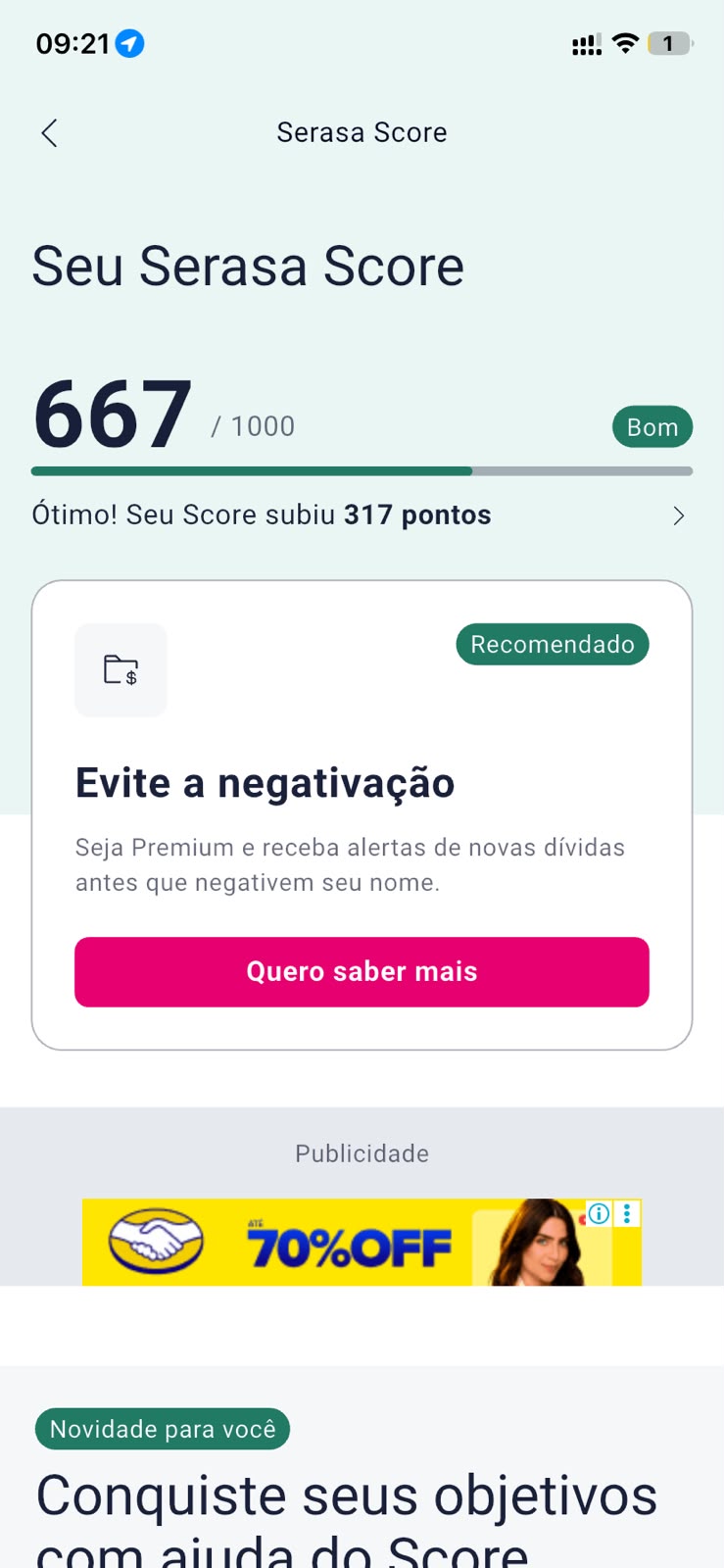 Tela de score consultada no diagnóstico